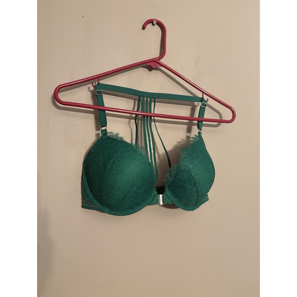 Victoria's Secret Very Sexy Bra Women's Size 34D Green Lace T-back Underwire